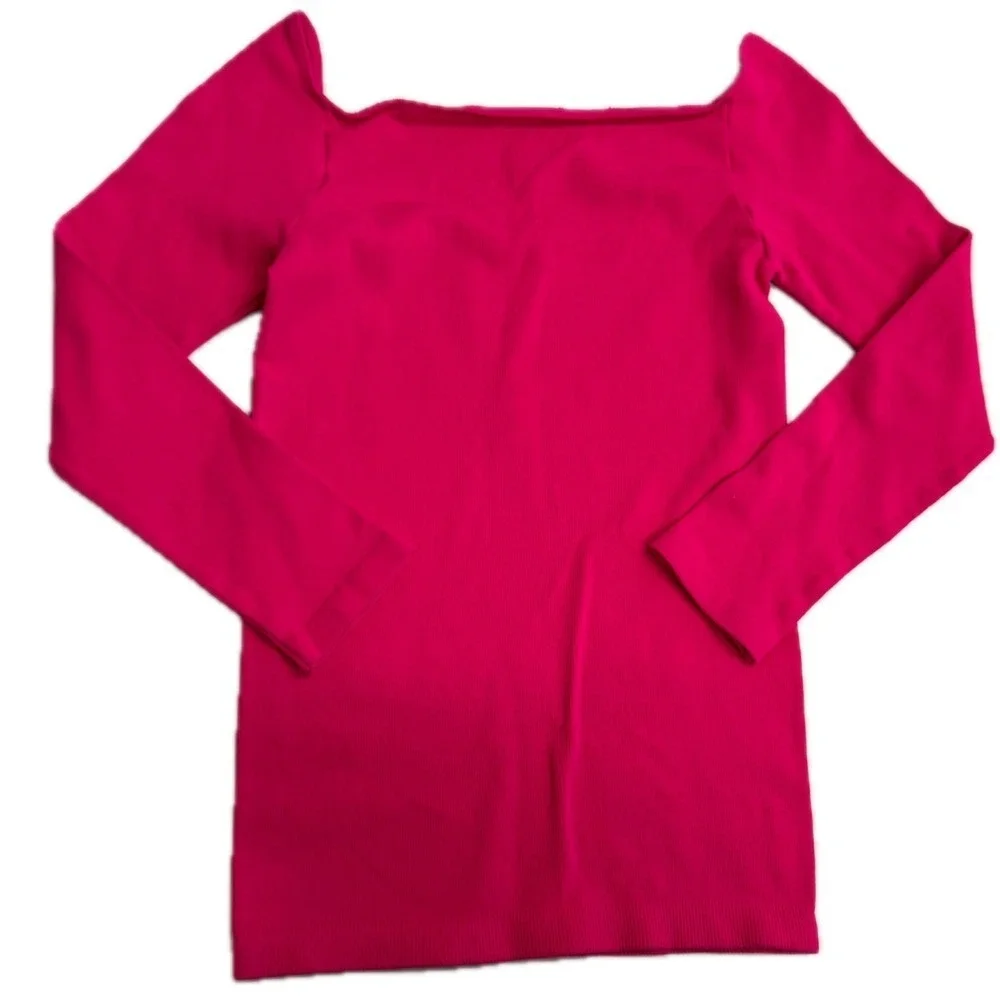 Free People Top Womens Medium Large Pink Clean Lines Square Neck Coquette